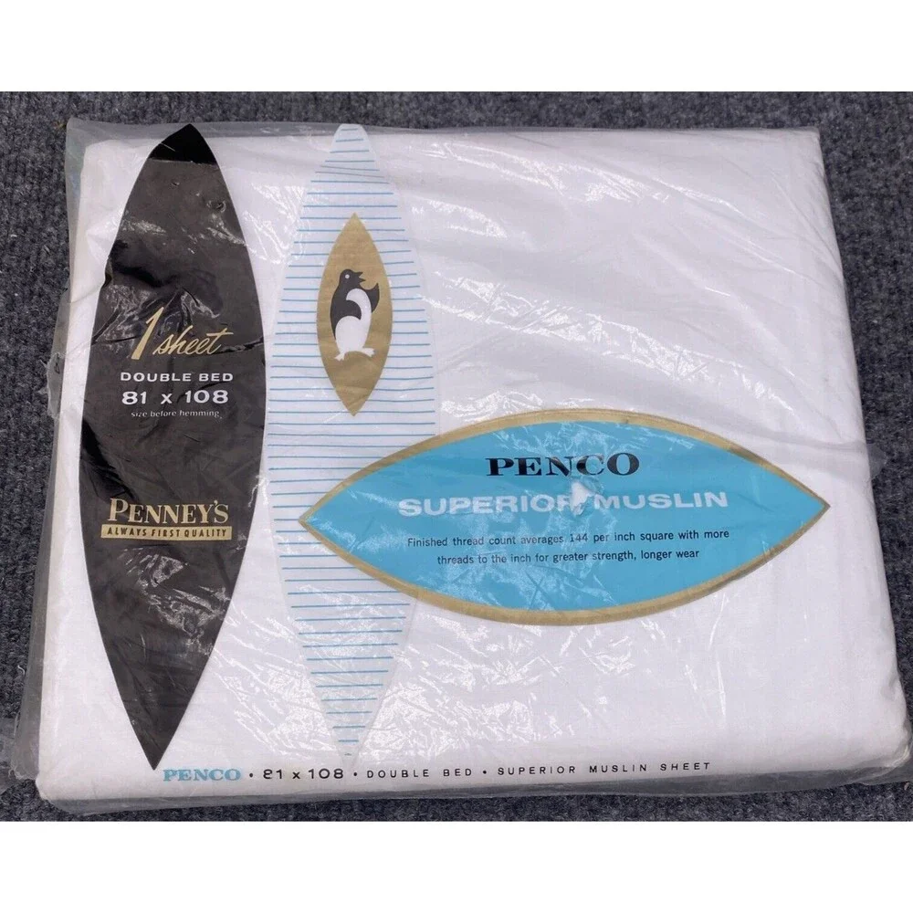 vintage Penney’s Penco Superior Muslin Sheet White Double Bed 81x108 NOS